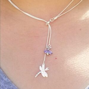 Sterling Silver Amethyst Bee & Dragonfly Lariat Necklace, February Birthstone